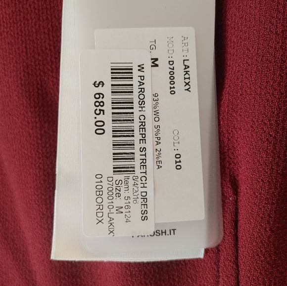 P.A.R.O.S.H. Burgundy Crepe Stretch Dress NWT Size Medium - Picture 5 of 11